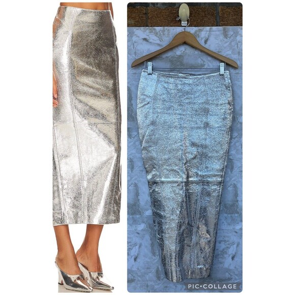 RETROFETE SILVER Liza Leather Skirt SIZE XS - Picture 1 of 12